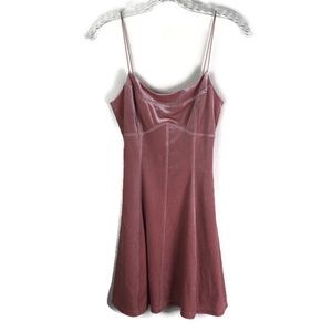 Urban Outfitters Velvet Velour Square Neck Mini Dress in Mauve